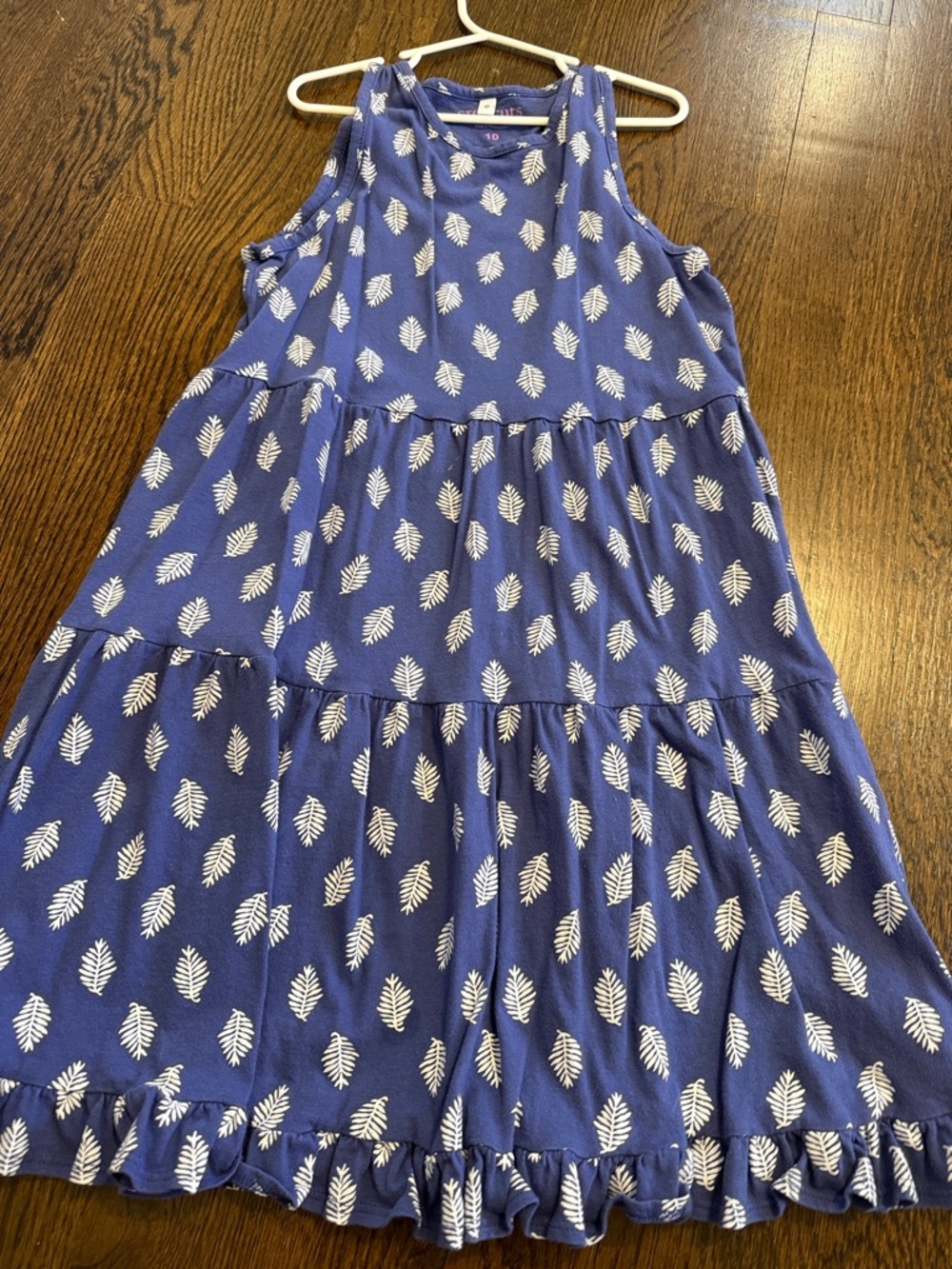 J. Crew Blue Sleeveless Tiered Dress with White Leaf Print